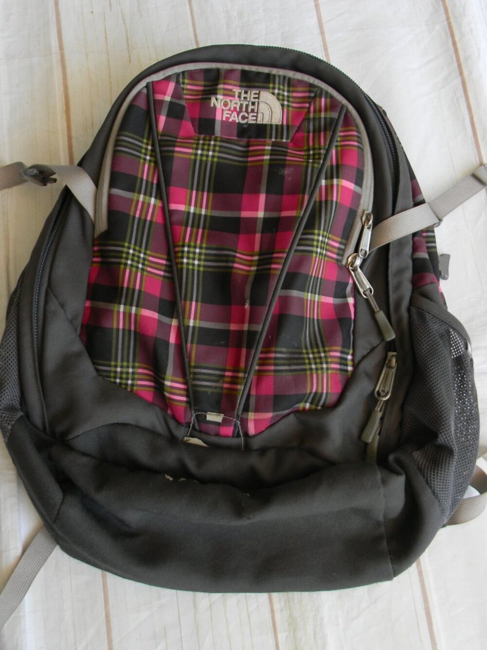 The North Face Wasatch Pink/Grey MADRAS Plaid Backpack